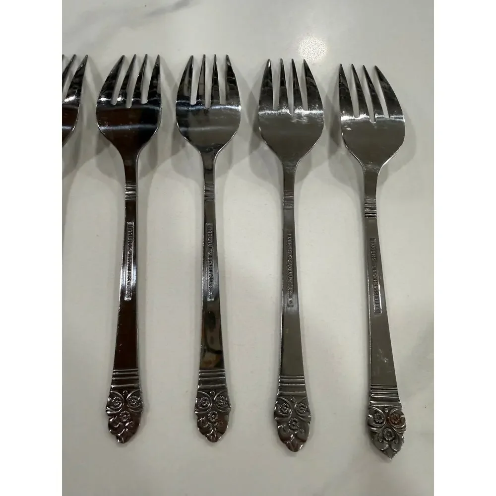 VINTAGE Rogers Co. Salad Forks Set 8 Stainless Korea Floral Replacement Flatware